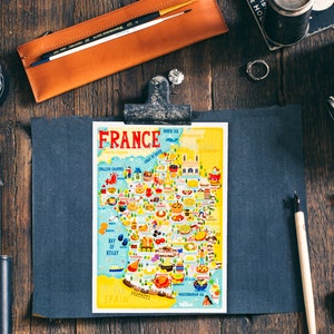 France Map Postcard - Map of France - France Map - Illustrated France Map - Travel Gift - A6 postcard