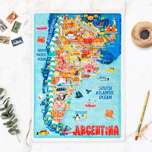 Puzzle carte de l'Argentine - Carte de l'Argentine - Carte de l'Argentine - Cadeau puzzle - Carte de l'Argentine illustrée - Puzzle de 300 pièces