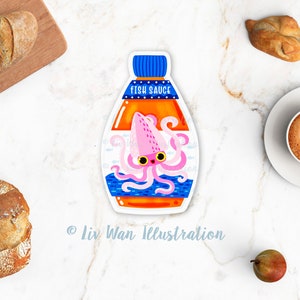 Carte postale de sauce de poisson - carte postale de nourriture - carte postale de cuisine - illustration de nourriture - carte postale découpée - carte postale en forme - cuisine kawaii