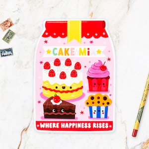 Carte postale de mélange pour gâteau (PTY13) - carte postale de nourriture - illustration de nourriture - carte postale découpée - carte postale en forme - cadeau de nourriture - cadeau kawaii