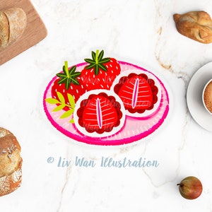 Carte postale Daifuku aux fraises. Carte postale amusante de cuisine japonaise. 5,8 pouces de large