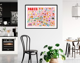 Paris Map Poster - Paris Map -  Map of Paris - Illustrated Paris Map - Wall Art - Home Decor - Home Gift - Poster Gift