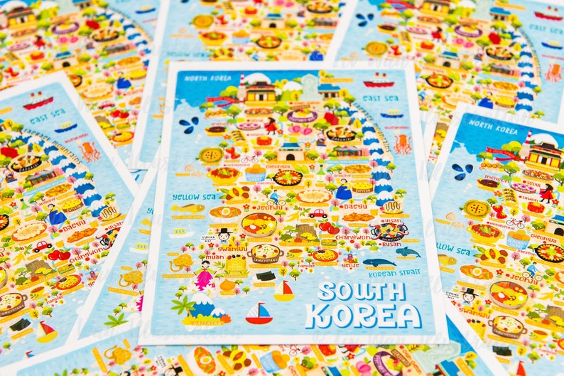 South Korea Map Postcard Map of South Korea South Korea Map Illustrated South Korea Map Travel Gift A6 postcard image 3