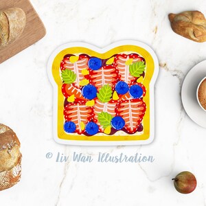 Carte postale de toast aux fraises - Carte postale de toast - Carte postale de petit déjeuner - Carte postale de nourriture - Carte postale de découpe - Carte postale en forme - Cadeau de nourriture