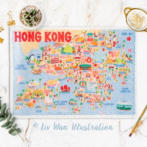 Hong Kong Map Puzzle - Map of Hong Kong - Hong Kong Map - Puzzle gift - Illustrated Hong Kong Map - 300 piece jigsaw