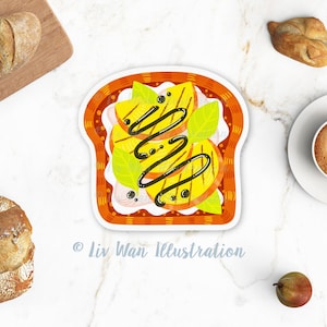 Carte postale de pêches grillées - Carte postale de toast - Carte postale de petit déjeuner - Carte postale de nourriture - Carte postale de découpe - Carte postale en forme - Cadeau de nourriture