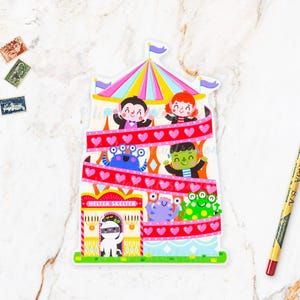 Haunted Helter Skelter Postcard | HW24-3. Fun cut-out Halloween postcard, A6