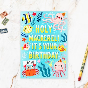 Carte postale d'anniversaire Saint maquereau (BDY24-3), carte d'anniversaire A6 amusante faite main