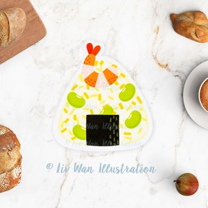 Carte postale onigiri crevette - carte postale sushi - carte postale nourriture - carte postale découpée - carte postale en forme - cadeau sushi - sushi kawaii
