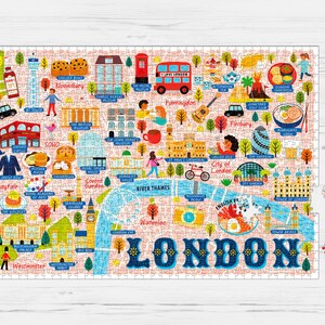 London Karte Puzzle - Landkarte von London - London Landkarte - Puzzle Geschenk - Illustrierte London Karte - 1000 Teile Puzzle