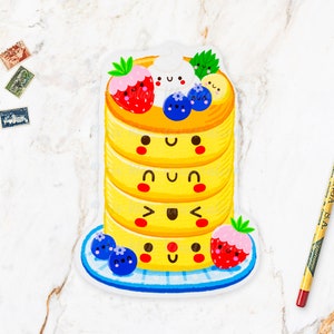 Carte postale crêpes soufflées kawaii - carte postale crêpes japonaises - cadeau kawaii - carte postale kawaii - illustration culinaire - carte postale découpée