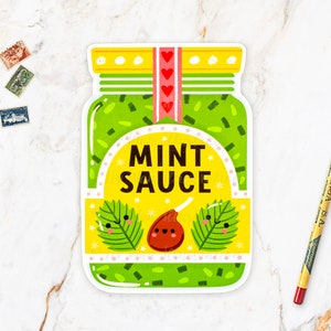Carte postale sauce menthe - carte postale de nourriture - illustration de nourriture - carte postale découpée - carte postale en forme - cadeau de nourriture - cuisine kawaii