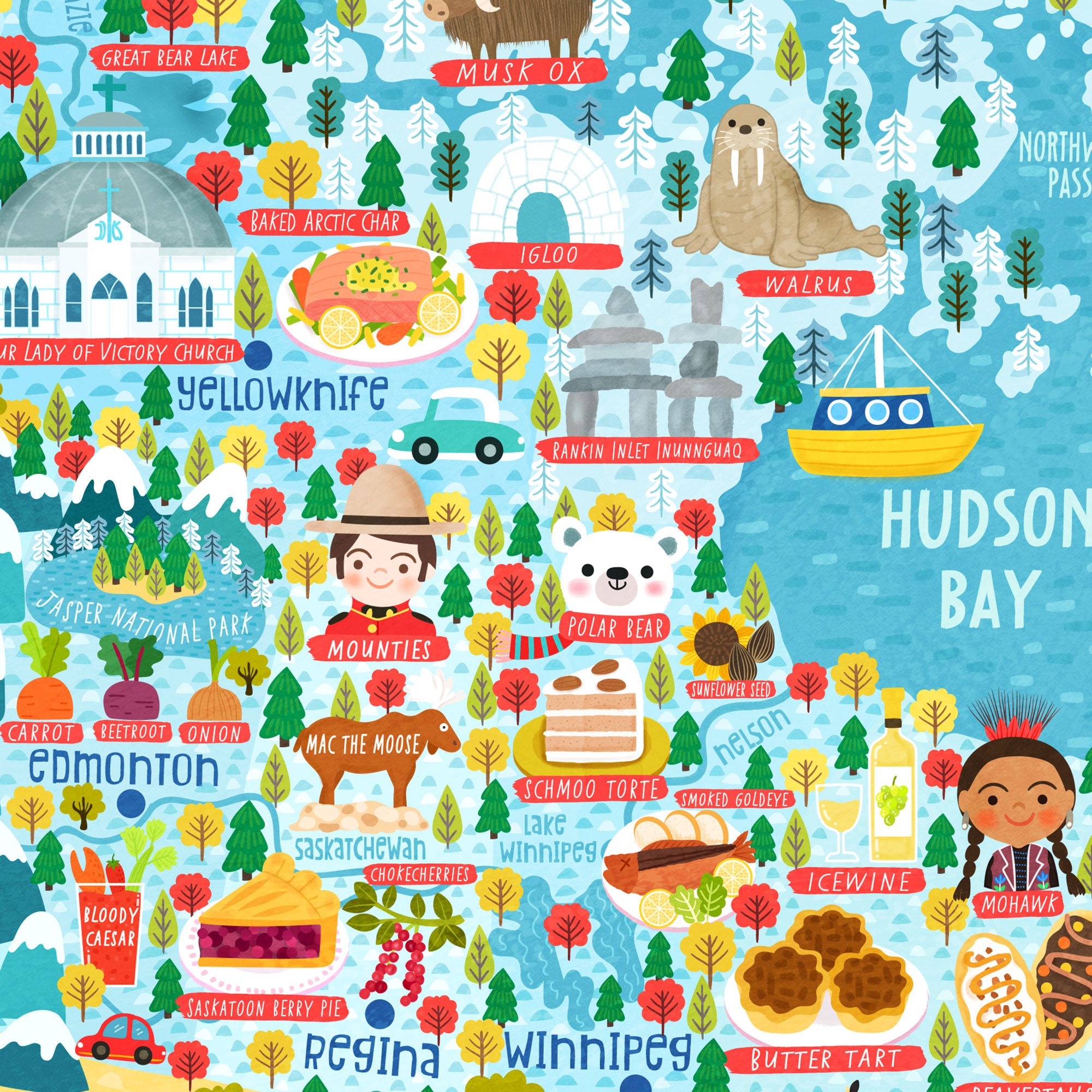 Canada Map Wall Art Poster Print Illustrated Map Wall Decor | Etsy