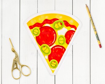 Carte postale Pizza alla Diavola - Carte postale pizza - Cadeau pizza - Carte postale nourriture - Carte postale découpée - Carte postale en forme - Cadeau nourriture - Pizza kawaii