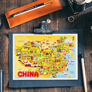 Carte postale de la Chine - Carte de la Chine - Carte de la Chine - Carte illustrée de la Chine - Cadeau de voyage - Carte postale A6