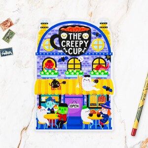 Halloween Zombie Cafe Postcard || HLWN25-7. Fun cut out Halloween postcard, A6