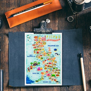 Postal con mapa de Filipinas - Mapa de Filipinas - Mapa de Filipinas - Mapa ilustrado de Filipinas - Regalo de viaje - Postal A6