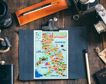 Philippines Map Postcard - Map of Philippines - Philippines Map - Illustrated Philippines Map - Travel Gift - A6 postcard