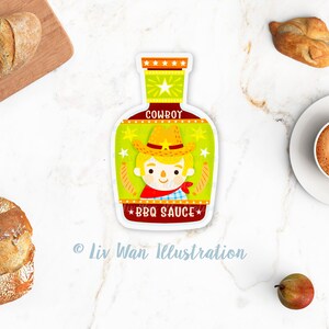 Carte postale de sauce barbecue cow-boy - Carte postale de nourriture - Carte postale de sauce barbecue - Illustration de nourriture - Carte postale découpée - Carte postale en forme - Cadeau de nourriture