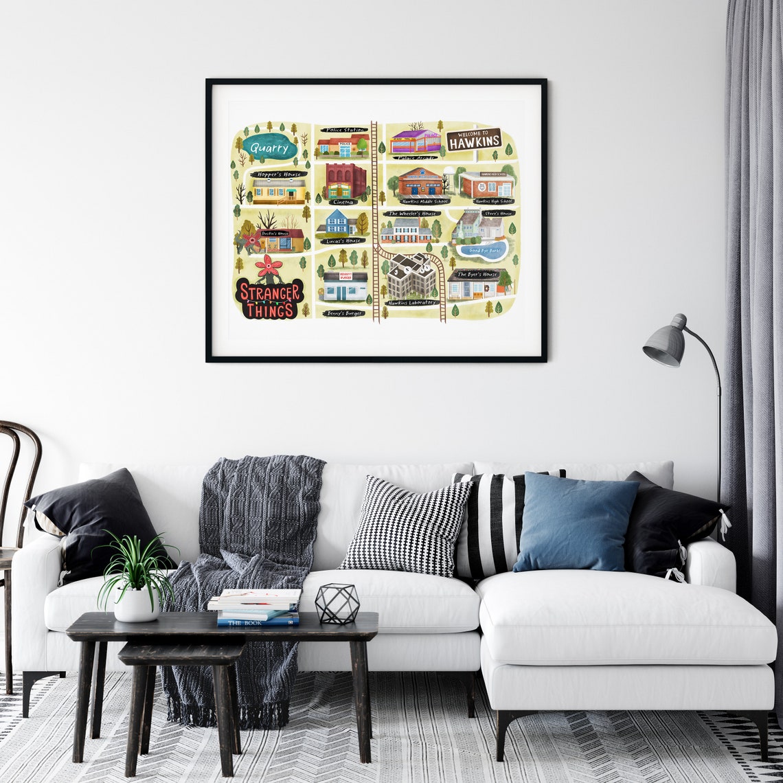 Stranger Things Art Map of Hawkins Poster TV Print Poster-Wall | Etsy