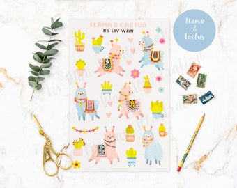 Llama Cactus Sticker Sheet - Kawaii sticker sheet - Kawaii stationary - cute sticker sheet - laptop & phone case stickers