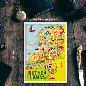 Carte postale des Pays-Bas - Carte des Pays-Bas - Carte des Pays-Bas - Carte illustrée des Pays-Bas - Cadeau de voyage - Carte postale A6