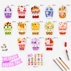 Collection de cartes postales I Love Bubble Tea, cartes postales amusantes à découper sur le thé aux bulles, jusqu'à 14 cartes au choix