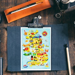 UK Map Postkarte - Landkarte von UK - Illustrierte UK Map - Reisegeschenk - A6 Postkarte