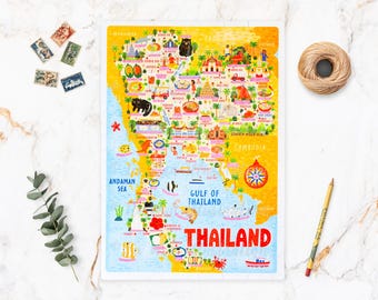 Rompecabezas de mapa de Tailandia - Mapa de Tailandia - Mapa de Tailandia - Rompecabezas de regalo - Mapa ilustrado de Tailandia - Rompecabezas de 300 piezas