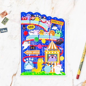 Roller Coaster Postcard | HW24-7. Fun cut-out Halloween postcard, A6