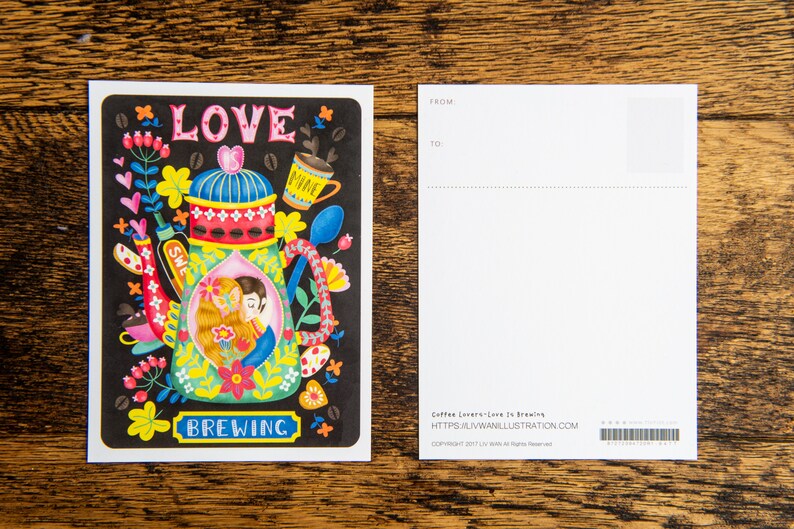 Coffee Lovers-Barista Magic Post Card Illustration Mini Print Wall Art
