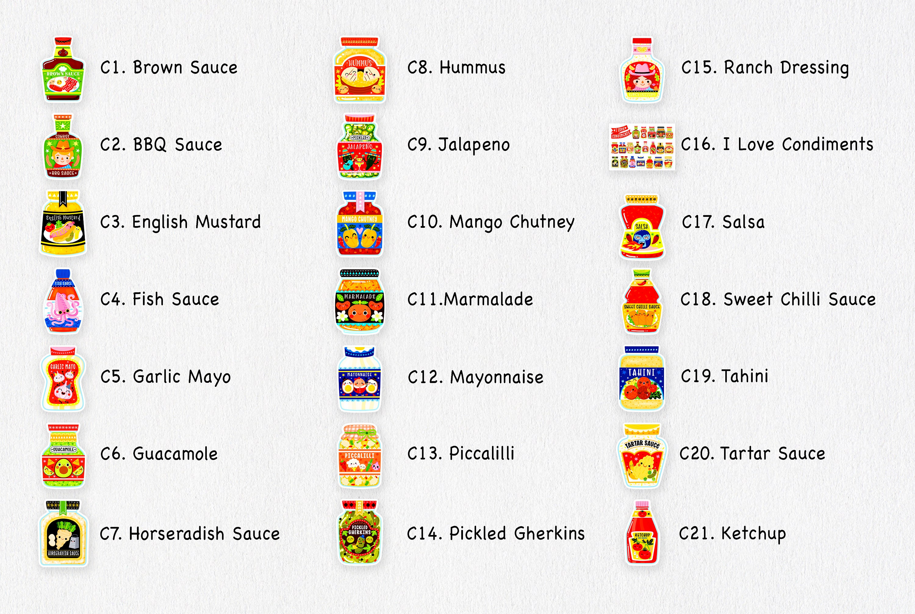 Condiments Postcard Collection - Food Postcard - Food Illustration ...