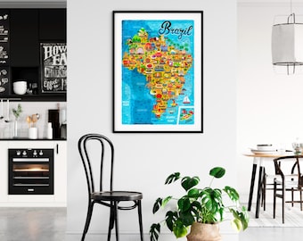 Brazil Map Poster - Brazil Map -  Map of Brazil - Brazil gift - Wall Art - Home Decor - Home Gift - Poster Gift