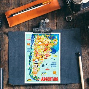 Carte postale de l'Argentine - Carte de l'Argentine - Carte de l'Argentine - Carte illustrée de l'Argentine - Cadeau de voyage - Carte postale A6