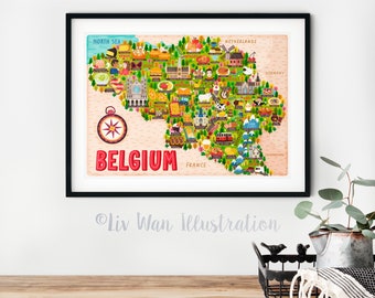 Belgium Map Poster - Belgium Map -  Map of Belgium - Illustrated Belgium Map - Wall Art - Home Decor - Home Gift - Poster Gift