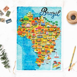 Rompecabezas de mapa de Brasil - Mapa de Brasil - Mapa de Brasil - Rompecabezas de regalo - Mapa de Brasil ilustrado - Rompecabezas de 300 piezas