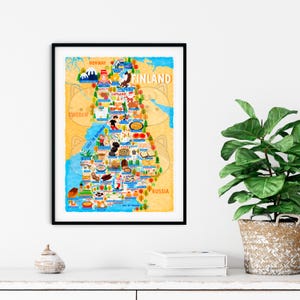 Plakat z mapą Finlandii - Mapa Finlandii - Mapa Finlandii - Ilustrowana mapa Finlandii - Sztuka ścienna - Wystrój domu - Prezent do domu - Plakat na prezent Darmowa wysyłka zdjęcie 4