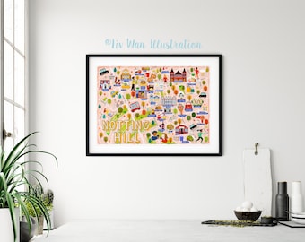 Notting Hill Map Poster - Notting Hill Map -  Map of Notting Hill - Wall Art - Home Decor - Home Gift - Poster Gift