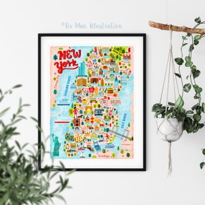 Pôster do mapa de Nova York - Mapa de Nova York - Mapa de Nova York - Mapa ilustrado de Nova York - Arte de parede - Decoração para casa - Presente para casa - Presente de pôster