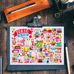 Tokyo Map Postcard - Map of Tokyo - Tokyo Map - Illustrated Tokyo Map - Travel Gift - Tokyo Gift - A6 postcard