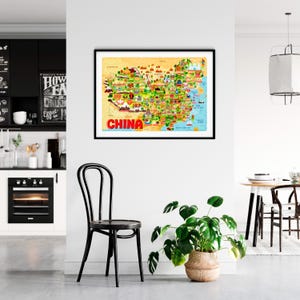 China kaart poster - China kaart - kaart van China - geïllustreerde kaart China - muurkunst - woondecoratie - cadeau cadeau - poster cadeau - gratis verzending
