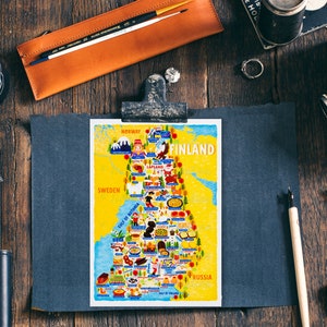 Cartolina con mappa della Finlandia - Mappa della Finlandia - Mappa della Finlandia - Mappa illustrata della Finlandia - Regalo di viaggio - Cartolina A6