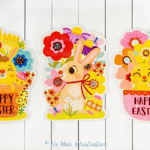 de la collection Happy Easter Bunny Cartes postales de printemps du lapin de Pâques, autocollants, autocollants de planificateur image 2