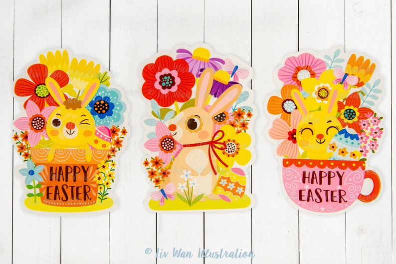 de la collection Happy Easter Bunny Cartes postales de printemps du lapin de Pâques, autocollants, autocollants de planificateur image 2