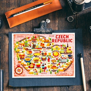 Carte postale tchèque - Carte tchèque - Carte tchèque illustrée - Cadeau de voyage - Carte postale A6