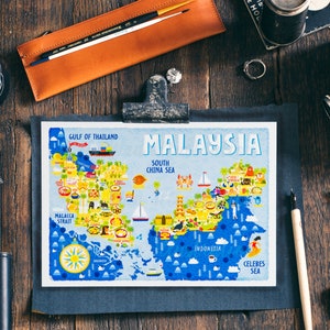 Carte postale de la Malaisie - Carte de la Malaisie - Carte de la Malaisie - Carte illustrée de la Malaisie - Cadeau de voyage - Carte postale A6