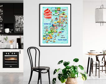1851年のニュージーランド地図、高解像度プリント最大40x60インチ（100