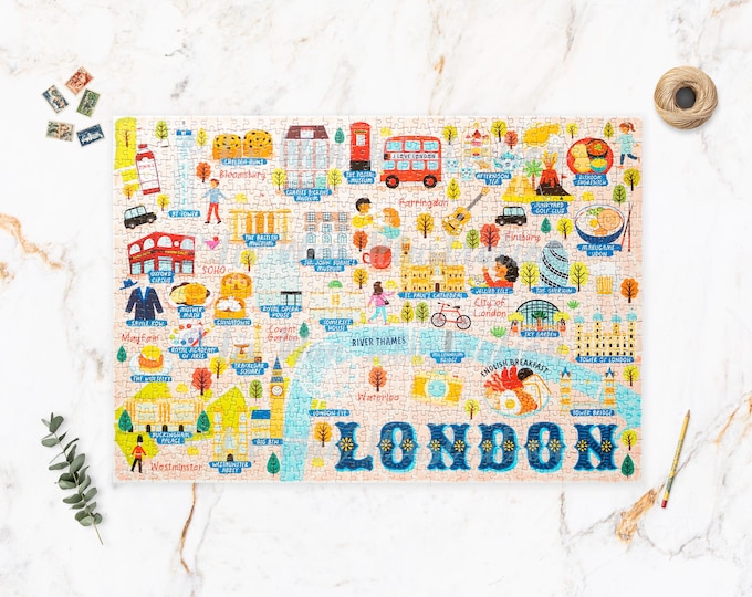 London Map Puzzle - Map of London - London Map - Puzzle gift - Illustrated London Map - 1000 piece jigsaw