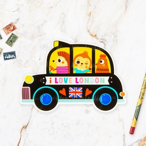 Carte postale de taxi de Londres. Carte postale amusante. J'aime Londres. Format A6