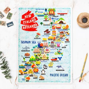 Neuseeland Landkarte Puzzle - Landkarte von Neuseeland - Neuseeland Landkarte - Puzzle Geschenk - Illustrierte Neuseeland Landkarte - 300 Teile Puzzle